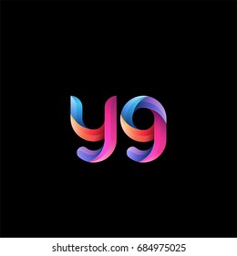 Initial lowercase letter yg, curve rounded logo, gradient vibrant colorful glossy colors on black background