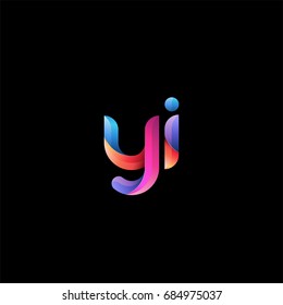 Initial lowercase letter yi, curve rounded logo, gradient vibrant colorful glossy colors on black background