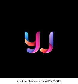 Initial lowercase letter yj, curve rounded logo, gradient vibrant colorful glossy colors on black background
