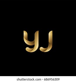 Initial lowercase letter yj, curve rounded logo, gradient glossy gold color on black background