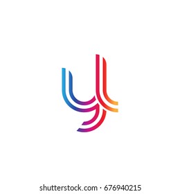Initial lowercase letter yl, linked outline rounded logo, colorful vibrant colors