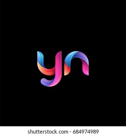 Initial lowercase letter yn, curve rounded logo, gradient vibrant colorful glossy colors on black background