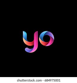 Initial lowercase letter yo, curve rounded logo, gradient vibrant colorful glossy colors on black background