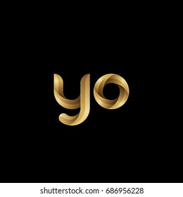 Initial lowercase letter yo, curve rounded logo, gradient glossy gold color on black background