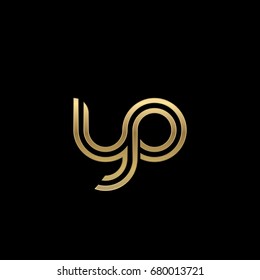 Initial lowercase letter yo, linked outline rounded logo, elegant golden color on black background