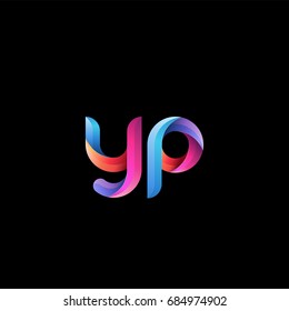 Initial lowercase letter yp, curve rounded logo, gradient vibrant colorful glossy colors on black background