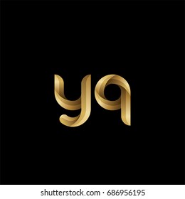 Initial lowercase letter yq, curve rounded logo, gradient glossy gold color on black background