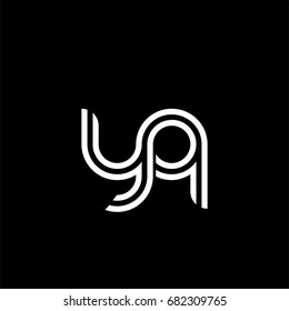 Initial lowercase letter yq, linked outline rounded logo, white color on black background