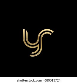 Initial lowercase letter yr, linked outline rounded logo, elegant golden color on black background