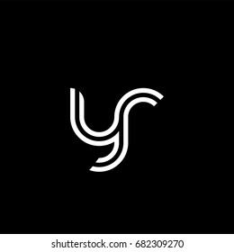 Initial lowercase letter yr, linked outline rounded logo, white color on black background