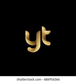 Initial lowercase letter yt, curve rounded logo, gradient glossy gold color on black background