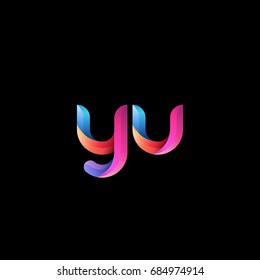 Initial lowercase letter yu, curve rounded logo, gradient vibrant colorful glossy colors on black background