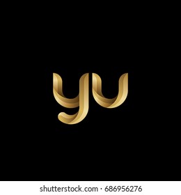 Initial lowercase letter yu, curve rounded logo, gradient glossy gold color on black background
