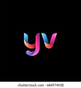 Initial lowercase letter yv, curve rounded logo, gradient vibrant colorful glossy colors on black background