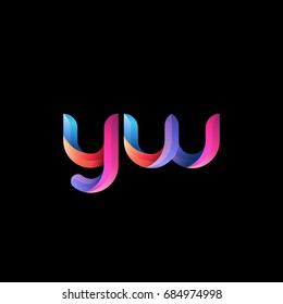 Initial lowercase letter yw, curve rounded logo, gradient vibrant colorful glossy colors on black background