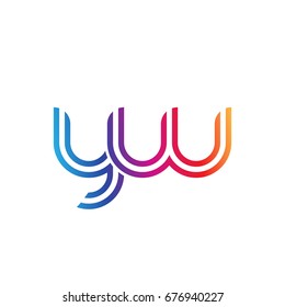 Initial lowercase letter yw, linked outline rounded logo, colorful vibrant colors