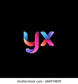 Initial lowercase letter yx, curve rounded logo, gradient vibrant colorful glossy colors on black background