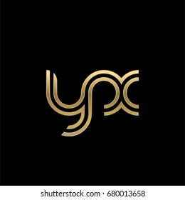 Initial lowercase letter yx, linked outline rounded logo, elegant golden color on black background