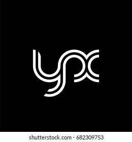 Initial lowercase letter yx, linked outline rounded logo, white color on black background
