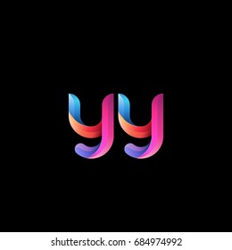 Initial lowercase letter yy, curve rounded logo, gradient vibrant colorful glossy colors on black background