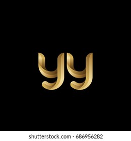 Initial lowercase letter yy, curve rounded logo, gradient glossy gold color on black background