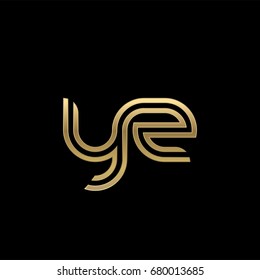 Initial lowercase letter yz, linked outline rounded logo, elegant golden color on black background