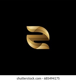 Initial lowercase letter z, curve rounded logo, gradient glossy gold color on black background