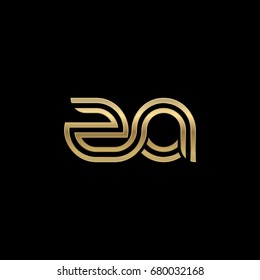 Initial lowercase letter za, linked outline rounded logo, elegant golden color on black background