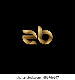 Initial lowercase letter zb, curve rounded logo, gradient glossy gold color on black background