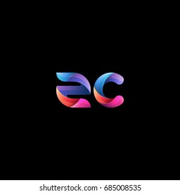 Initial lowercase letter zc, curve rounded logo, gradient vibrant colorful glossy colors on black background