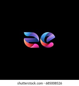 Initial lowercase letter ze, curve rounded logo, gradient vibrant colorful glossy colors on black background