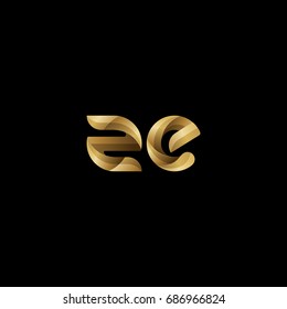 Initial lowercase letter ze, curve rounded logo, gradient glossy gold color on black background
