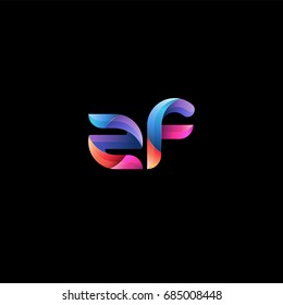 Initial lowercase letter zf, curve rounded logo, gradient vibrant colorful glossy colors on black background