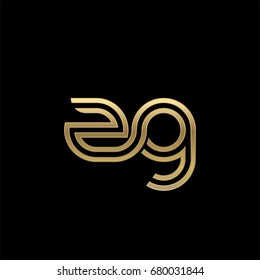 Initial lowercase letter zg, linked outline rounded logo, elegant golden color on black background