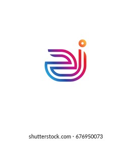 Initial lowercase letter zi, linked outline rounded logo, colorful vibrant colors