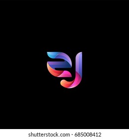 Initial lowercase letter zj, curve rounded logo, gradient vibrant colorful glossy colors on black background