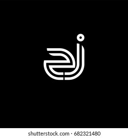 Initial lowercase letter zj, linked outline rounded logo, white color on black background