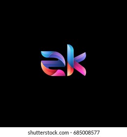 Initial lowercase letter zk, curve rounded logo, gradient vibrant colorful glossy colors on black background