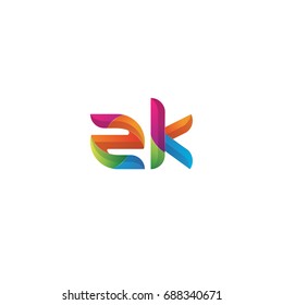 Initial lowercase letter zk, curve rounded logo, gradient vibrant colorful glossy multicolor