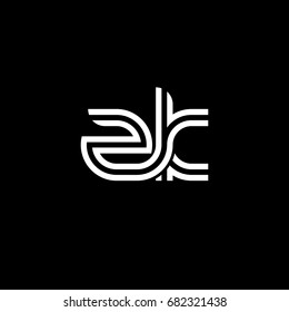 Initial lowercase letter zk, linked outline rounded logo, white color on black background