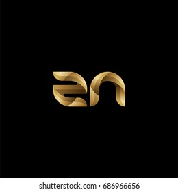 Initial lowercase letter zn, curve rounded logo, gradient glossy gold color on black background
