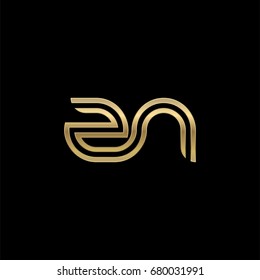 Initial lowercase letter zn, linked outline rounded logo, elegant golden color on black background