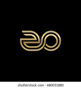 Initial lowercase letter zo, linked outline rounded logo, elegant golden color on black background