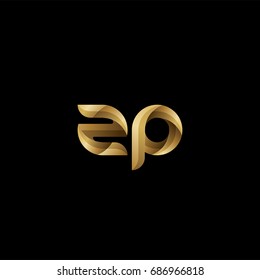 Initial lowercase letter zp, curve rounded logo, gradient glossy gold color on black background