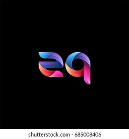 Initial lowercase letter zq, curve rounded logo, gradient vibrant colorful glossy colors on black background