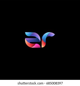 Initial lowercase letter zr, curve rounded logo, gradient vibrant colorful glossy colors on black background