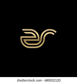 Initial lowercase letter zr, linked outline rounded logo, elegant golden color on black background