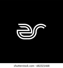 Initial lowercase letter zr, linked outline rounded logo, white color on black background