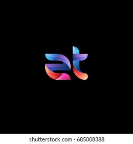 Initial lowercase letter zt, curve rounded logo, gradient vibrant colorful glossy colors on black background