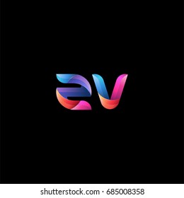 Initial lowercase letter zv, curve rounded logo, gradient vibrant colorful glossy colors on black background